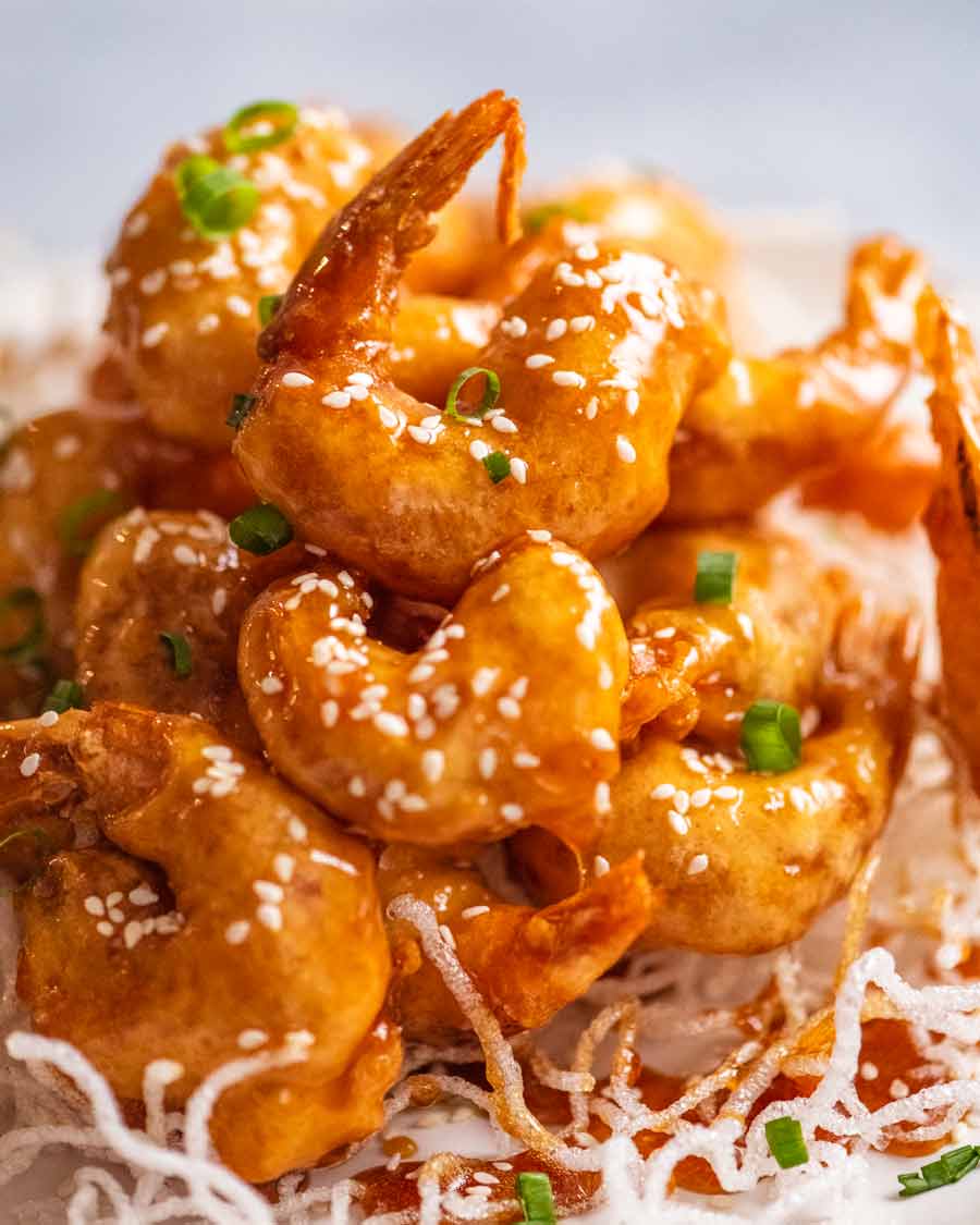 Pile of Honey Prawns