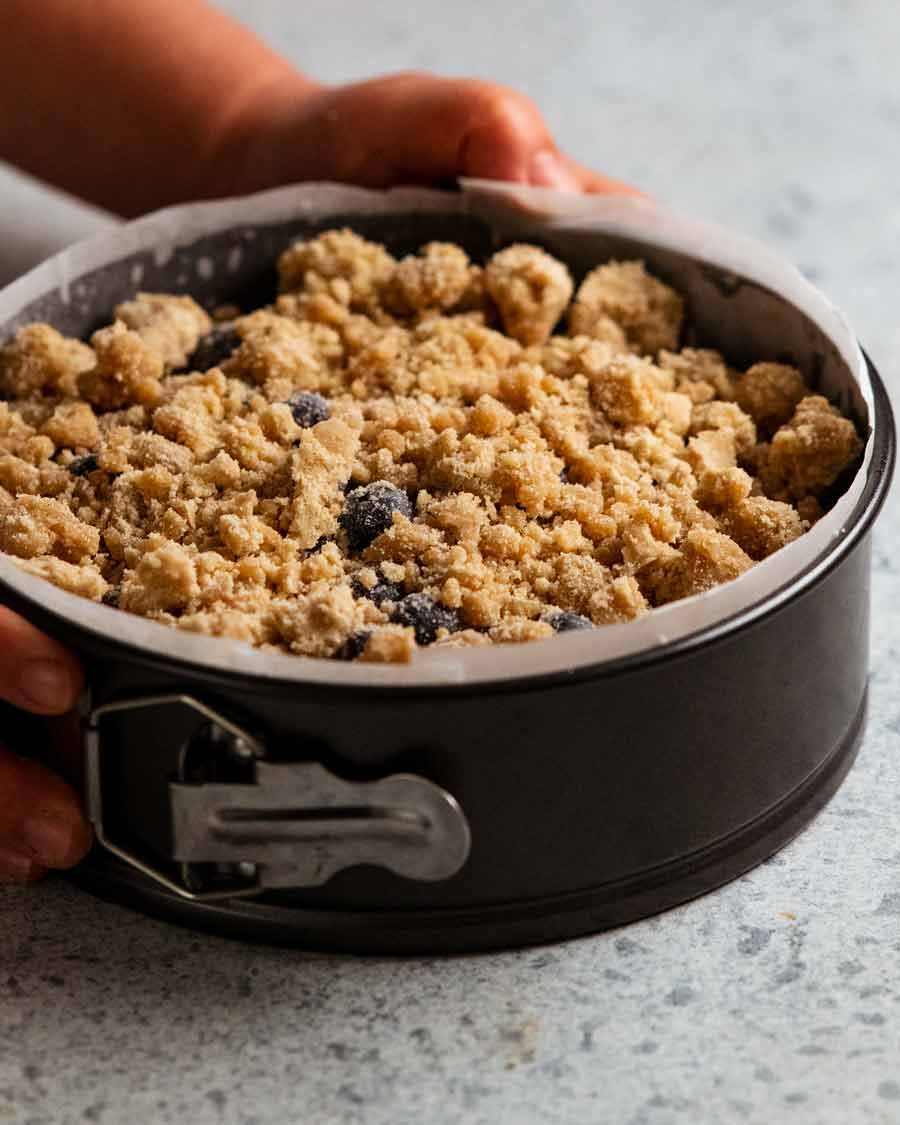 Making Bursting Blueberry Crumb Cake