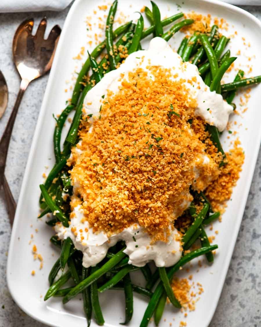 Green beans with a mountain of panko photo