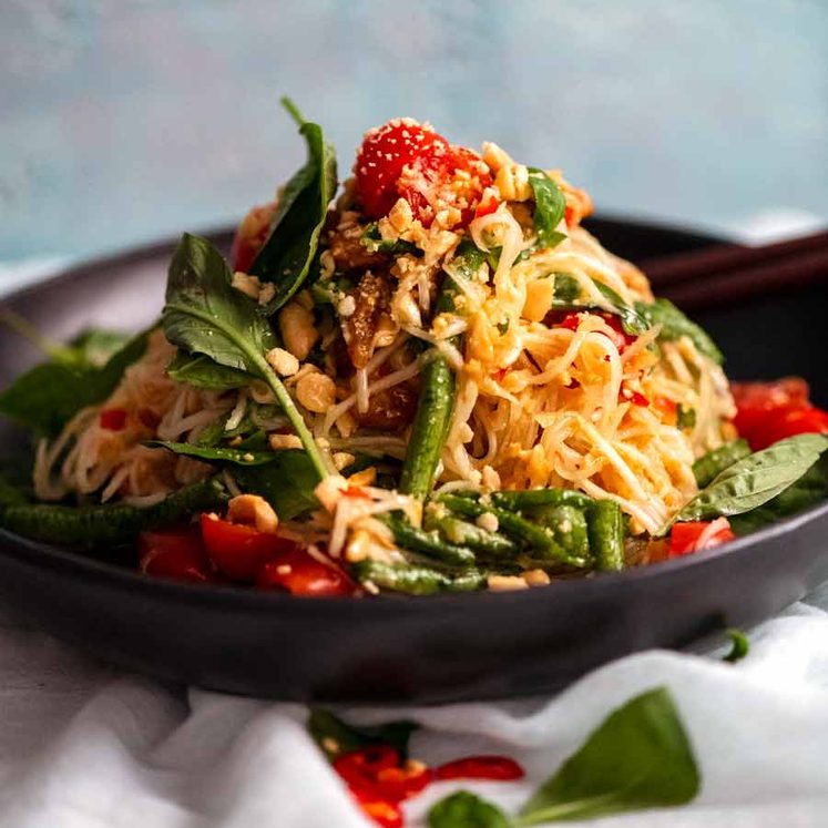 Green Papaya Salad (Thai) piled on a plate