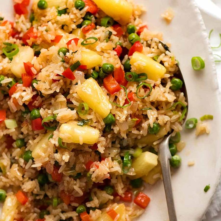 Plate of Pineapple Fried Rice (Thai) ready to be served