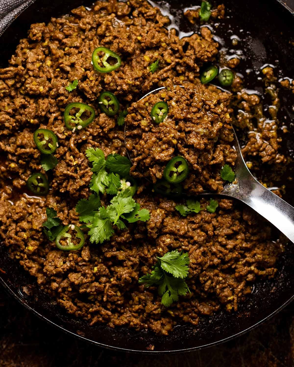 Freshly cooked Qeema - Indian Curried Beef Mince