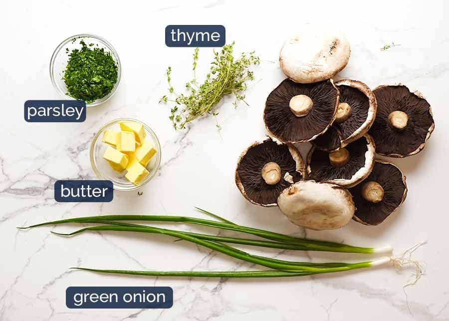 Ingredients for Roasted Large Mushrooms with Green Onion Thyme Butter