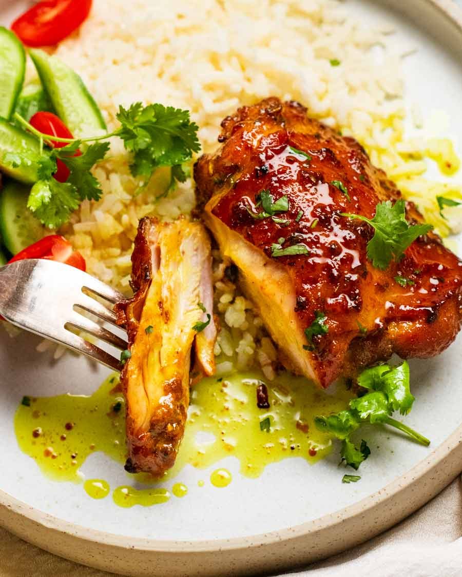 Southern Thai Turmeric Chicken on a plate ready to eat