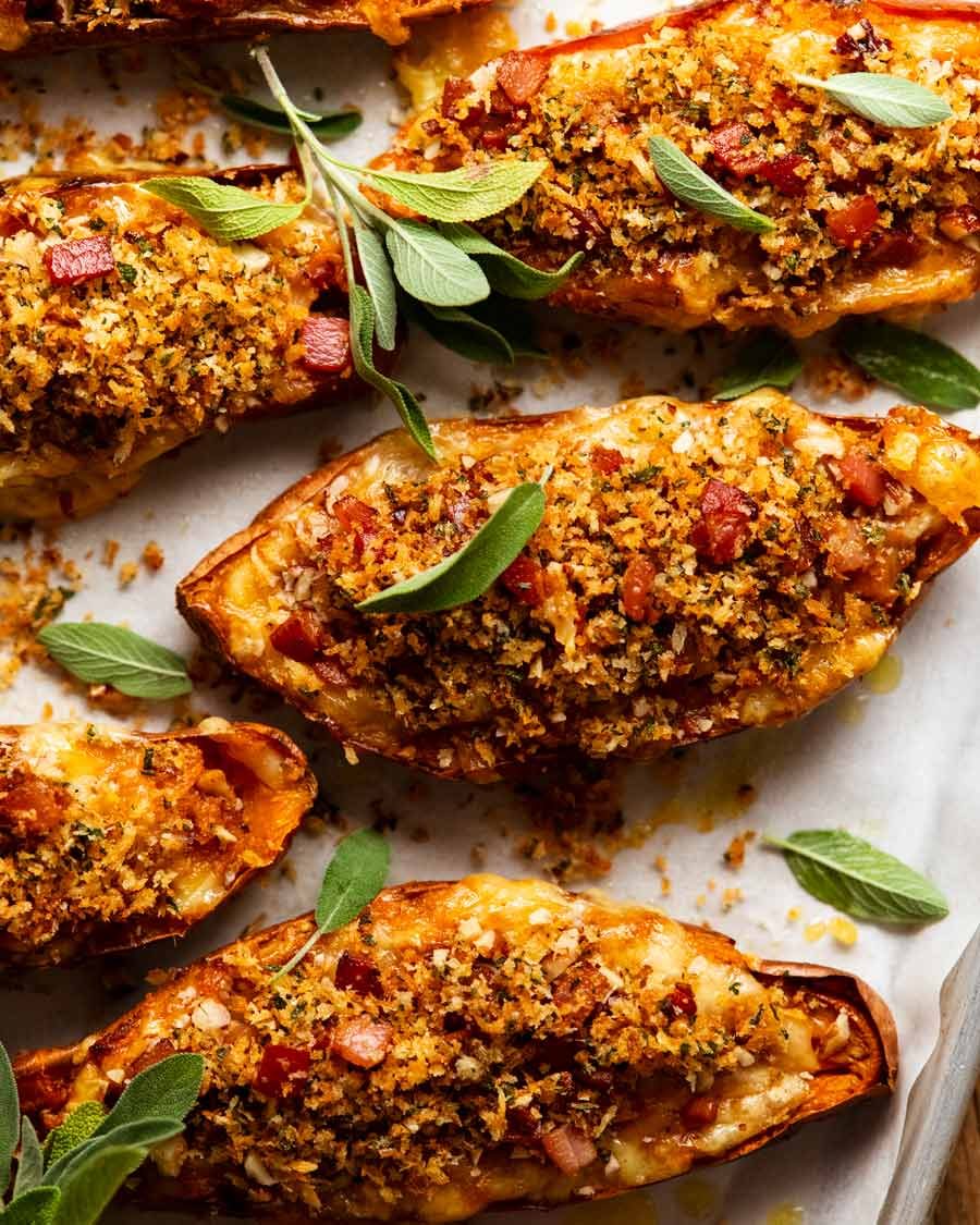 Close up photo of Holiday stuffed sweet potatoes