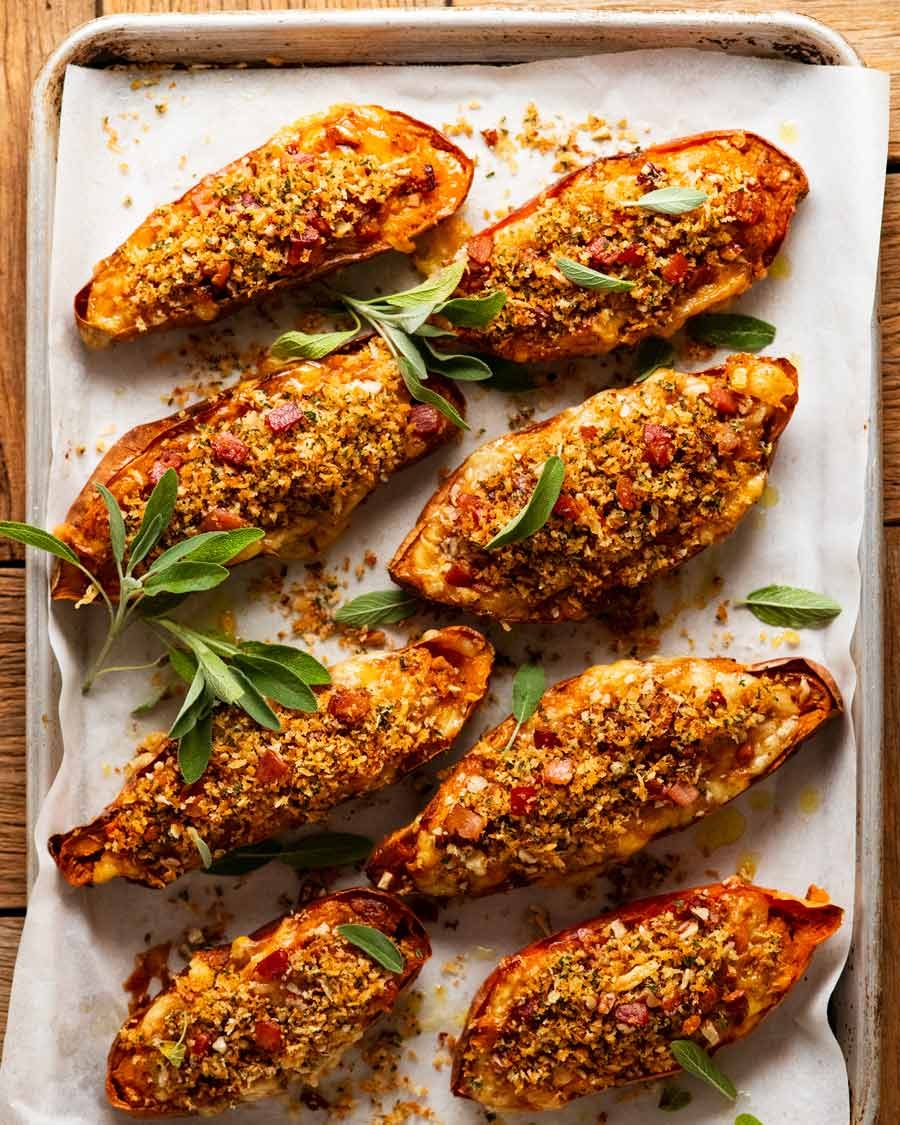 Tray of Holiday stuffed sweet potatoes