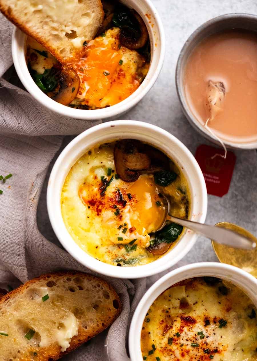 Overhead photo of Baked Eggs - Shirred Eggs