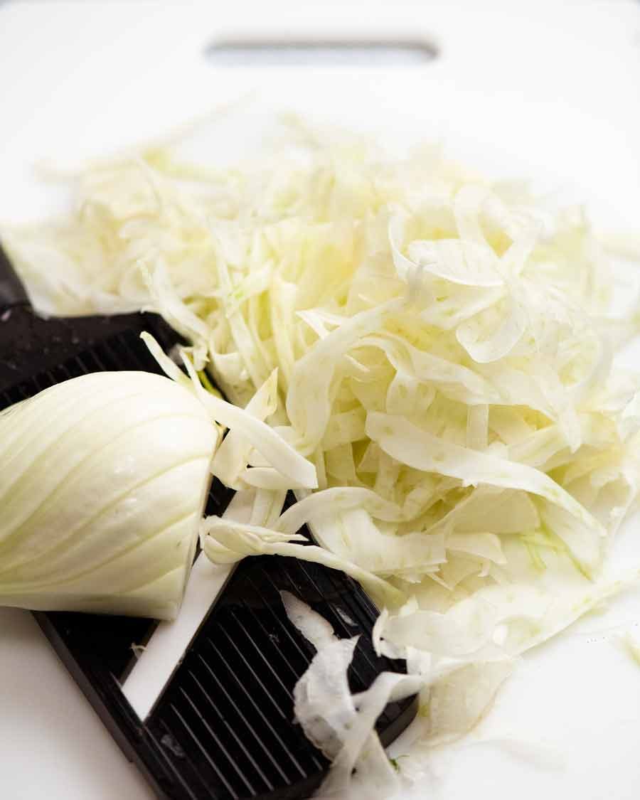 Shaving fennel for Blood Orange Salad