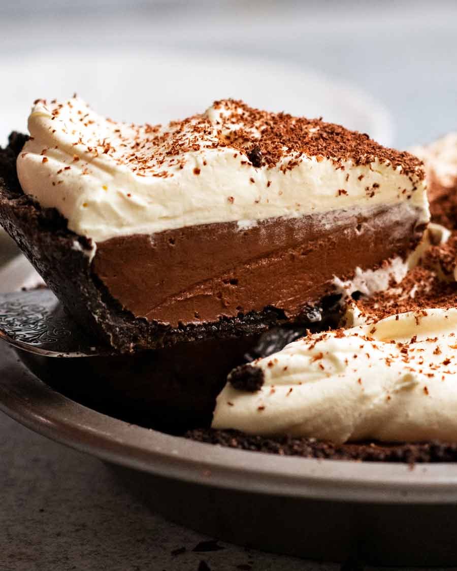 Close up slice of Chocolate Cream Pie