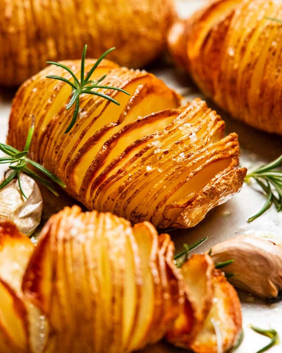 Freshly cooked Hasselback potatoes