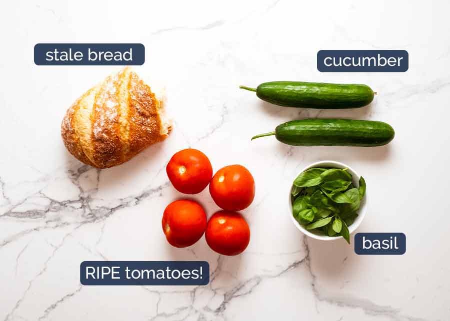 Ingredients for Panzanella - Italian tomato and bread salad