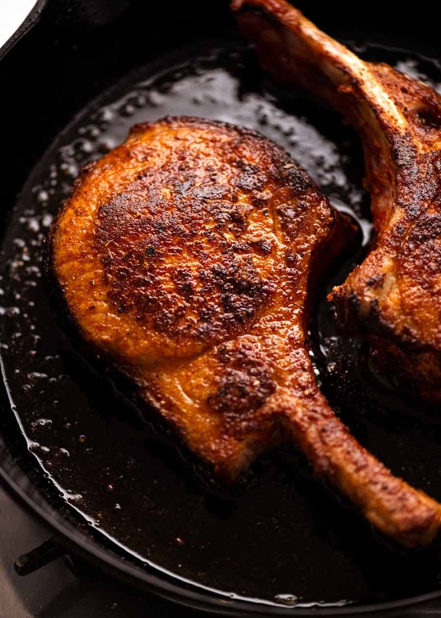 Cooking pork chop with pork rub