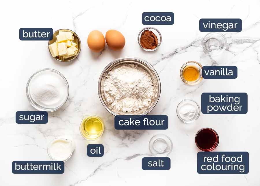 Ingredients for Red Velvet Cupcakes