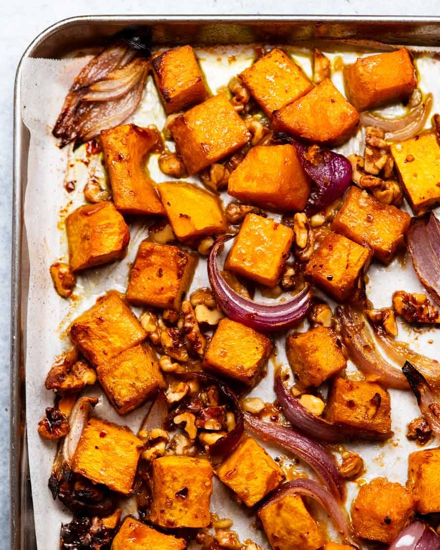 Tray of roasted pumpkin