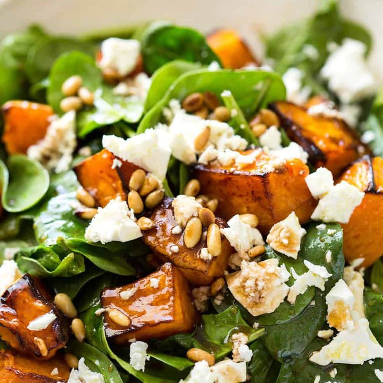 This Roast Pumpkin, Spinach and Feta Salad with a Honey Balsamic Dressing is a magical combination. Terrific side or as a meal. recipetineats.com