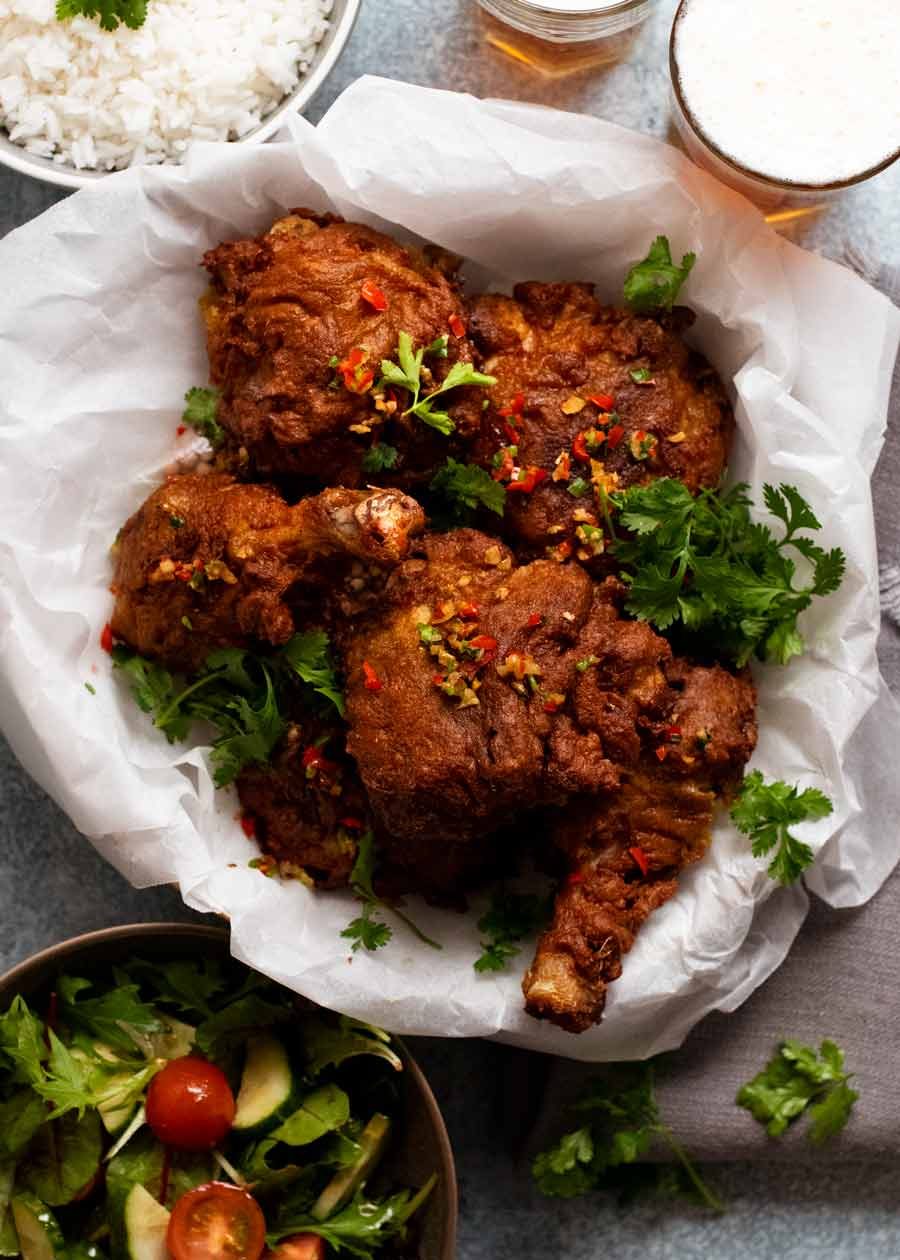 Pile of Ayam Goreng (Malaysian Fried Chicken)