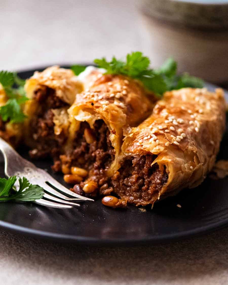 Slice of Borek on a plate, ready to be eaten