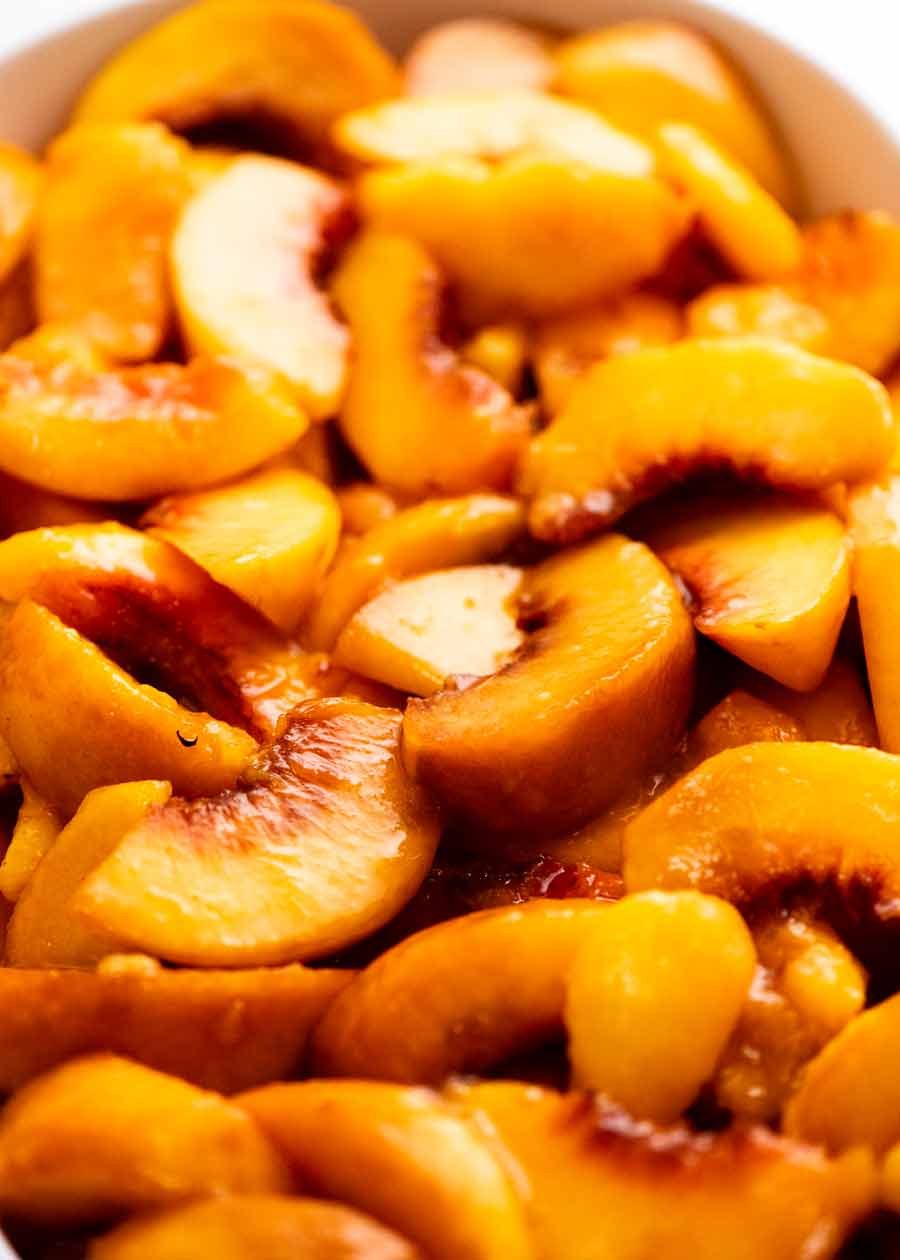 Fresh peach slices for Peach Cobbler