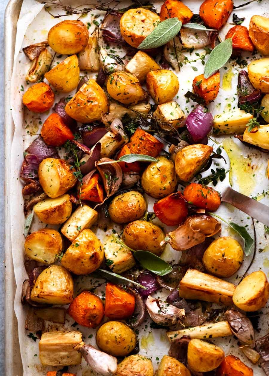 Tray of Roasted Vegetables fresh out of the oven