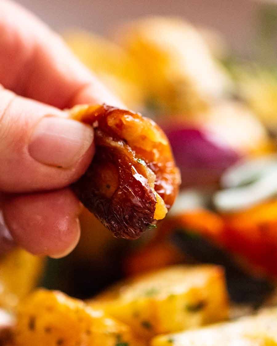 Close up photo of roasted garlic