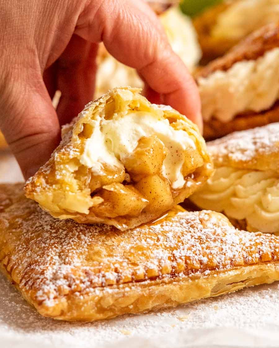 Inside of cream filled Apple turnovers