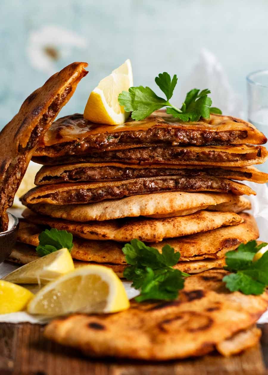 Stack of Arayes - Lebanese Meat Stuffed Crispy Pita