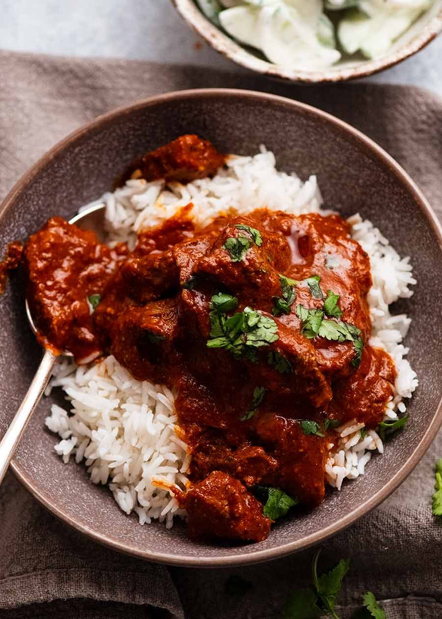 Vindaloo served over white rice