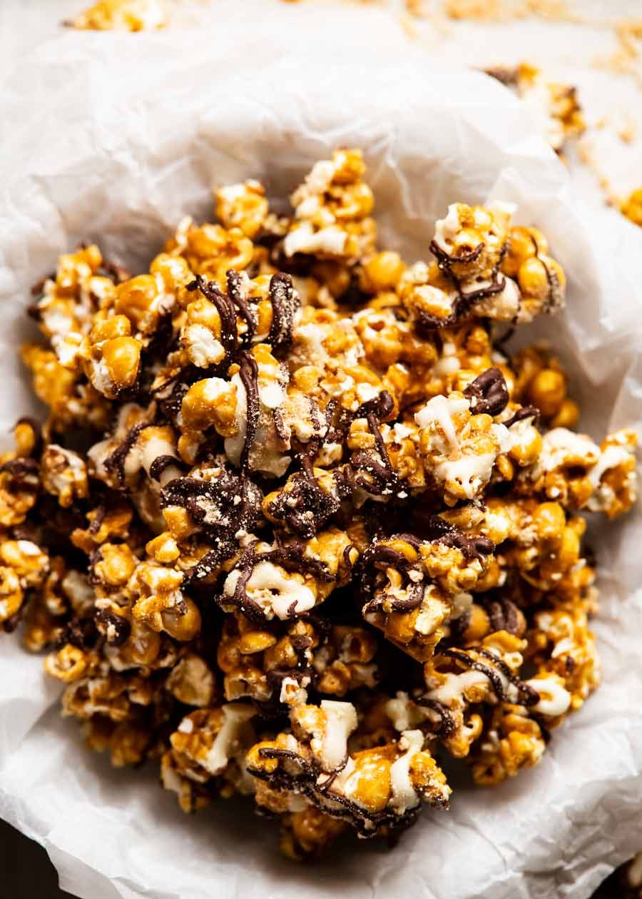 Golden Gaytime popcorn - copycat recipe in a bowl