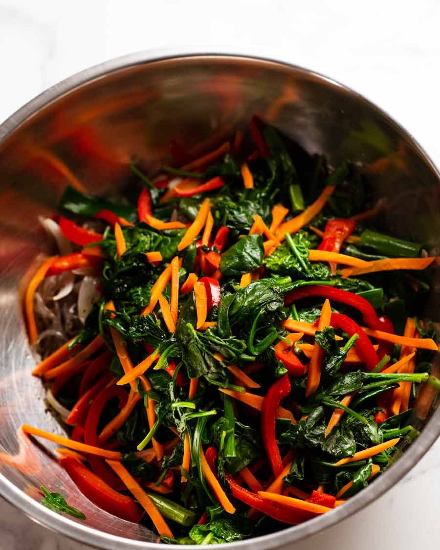 Big bowl of vegetables for Japchae - Korean noodles