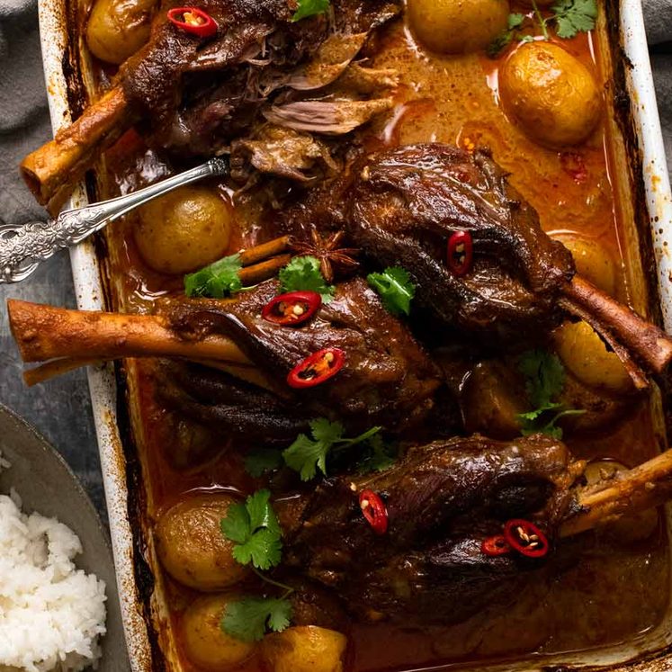 Slow Roasted Lamb Shanks in Massaman Curry