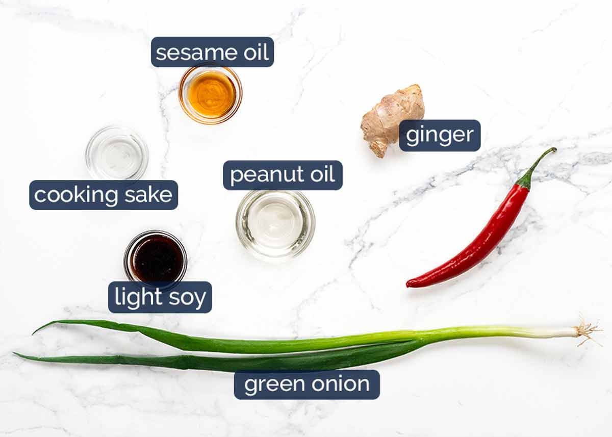 Sizzling ginger fish ingredients