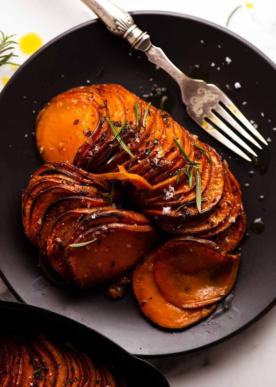 Sweet Potato Bake( side dish) on a plate, ready to be eaten