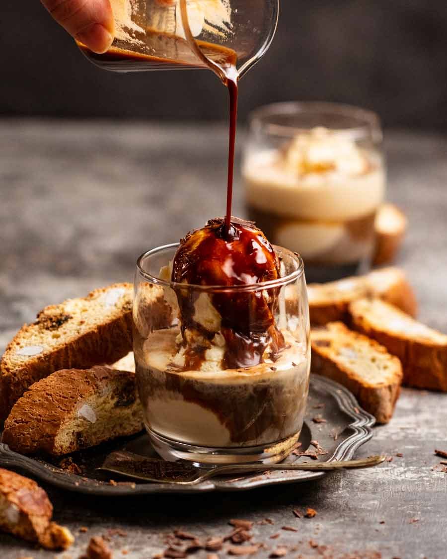 Pouring coffee over Affogato