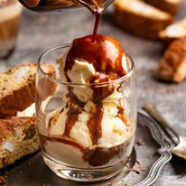 Pouring coffee over Affogato