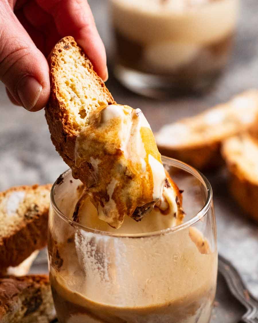 Dunking biscotti into Affogato