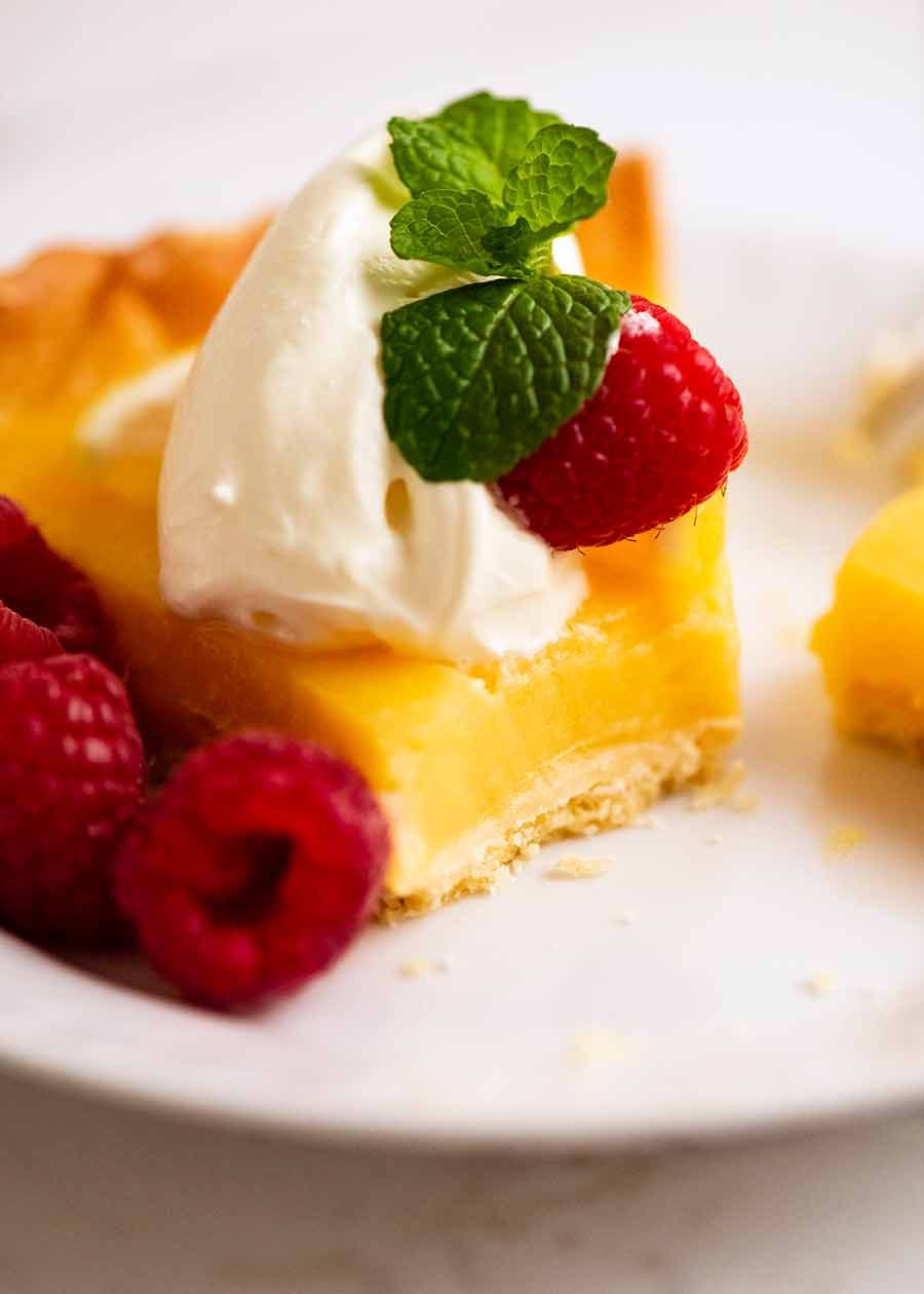 Close up of a slice of French Lemon Tart