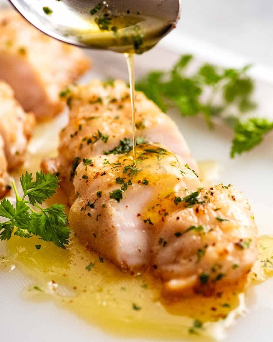 Drizzling Herb Garlic Brown Butter of Monkfish