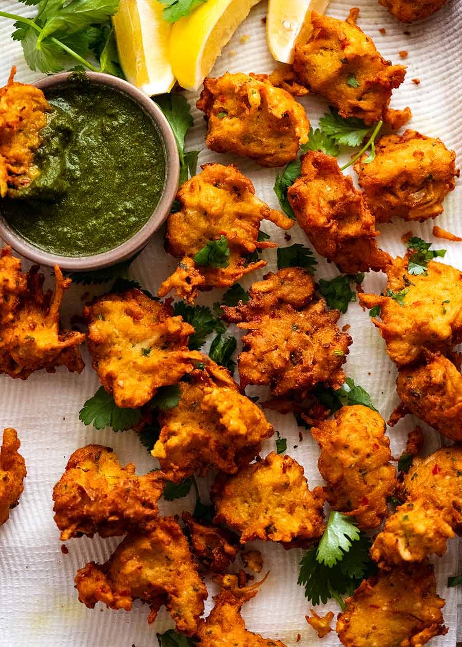 Tray of freshly cooked Pakora ready to be served