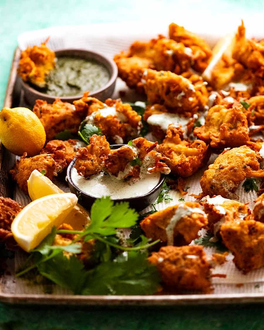 Tray of freshly cooked Pakora