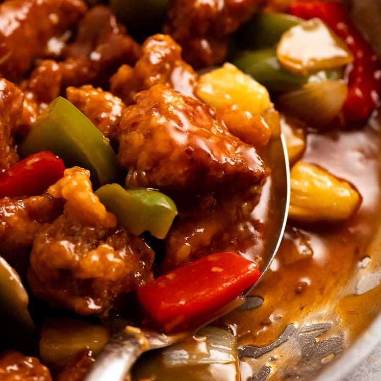 Close up of freshly cooked Sweet and Sour Pork