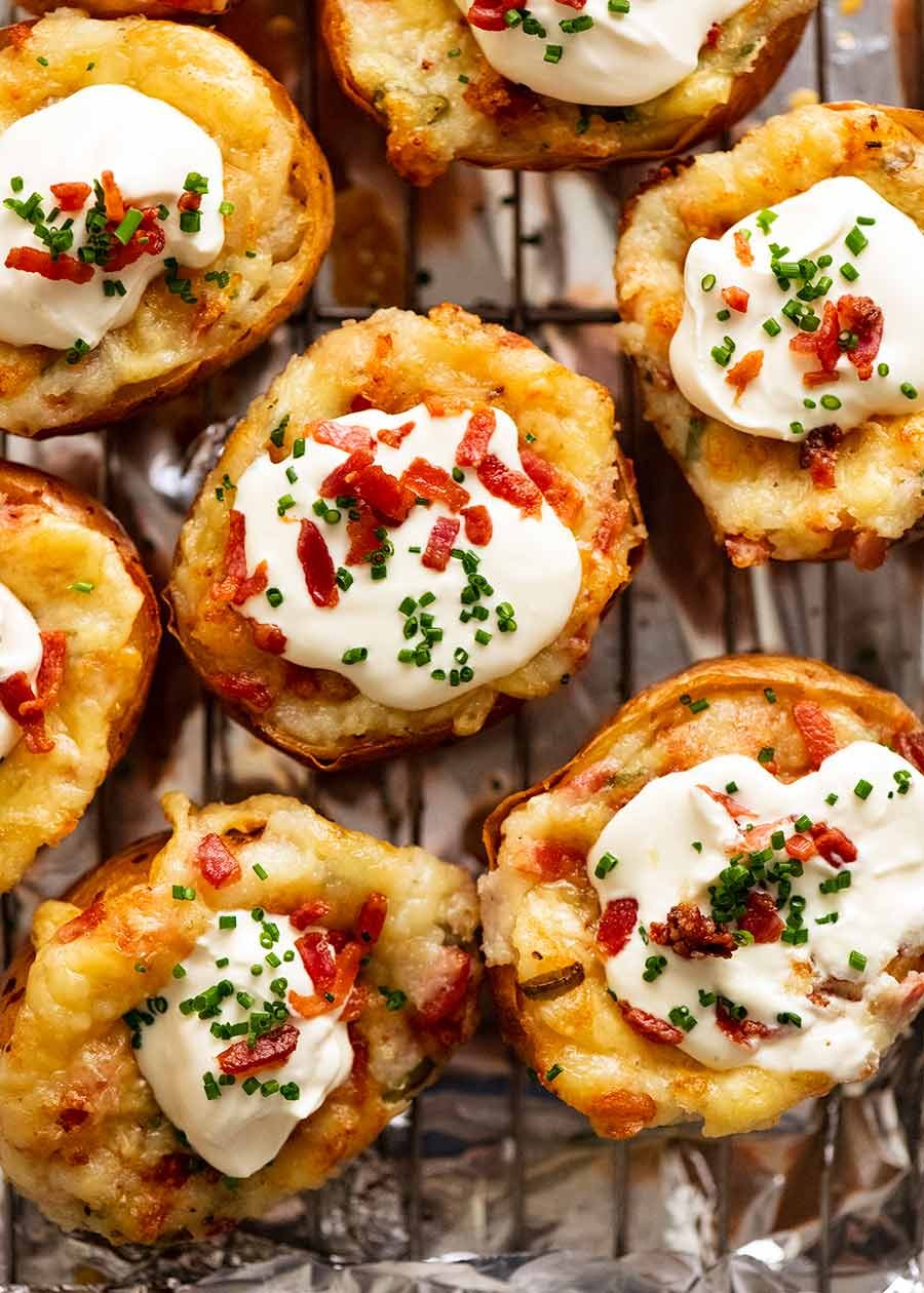 Overhead photo of Stuffed Baked Potatoes (Twice Baked Potatoes)