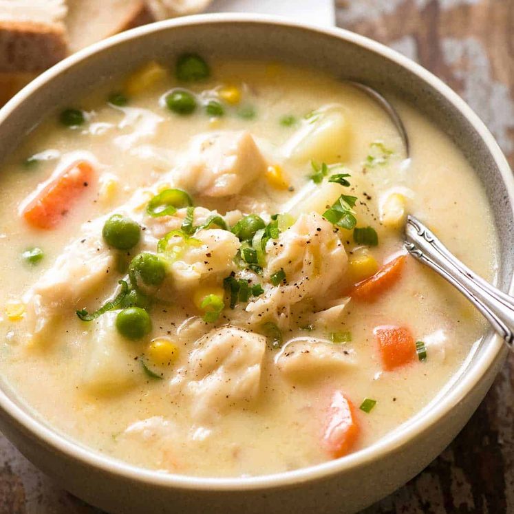 Fish Chowder Soup in a bowl, ready to be eaten