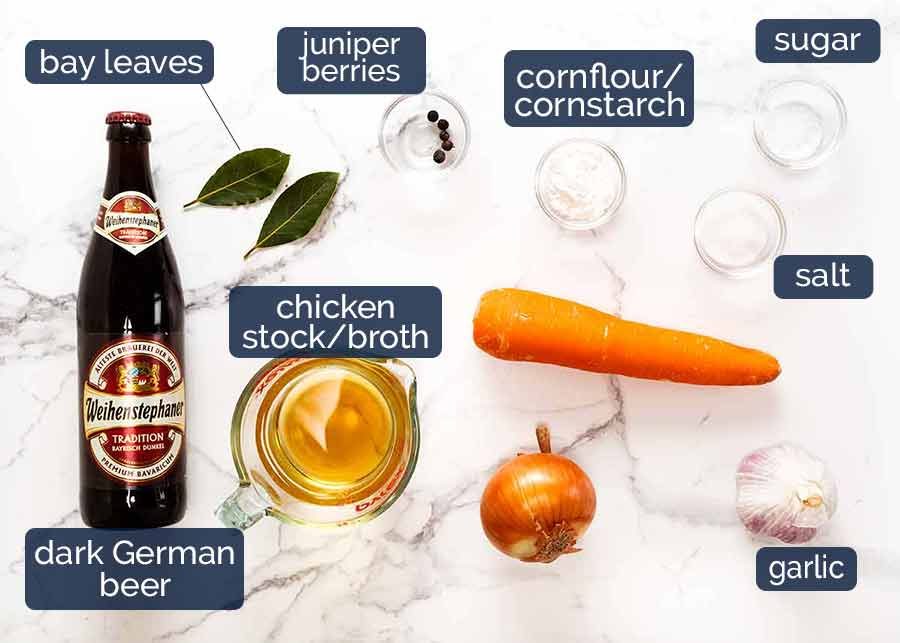 Ingredients in Beer Gravy for German Pork Knuckle (Schweinshaxe)