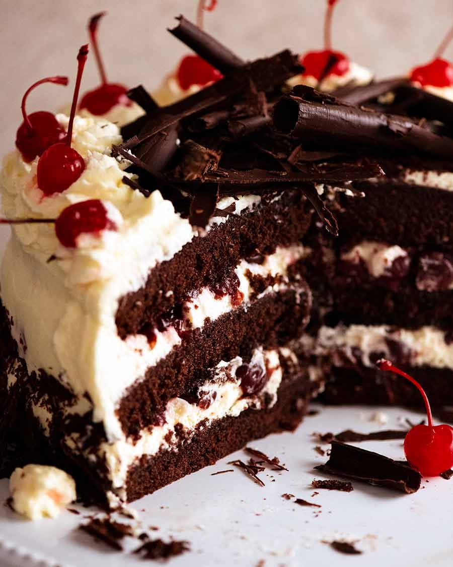 Showing the inside of Black Forest Cake