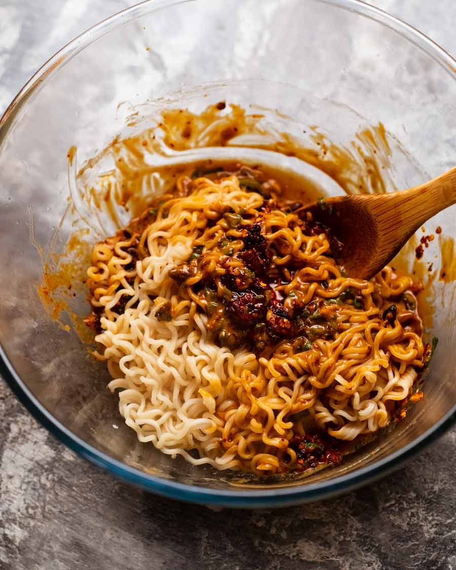 Making Chilli crisp noodles