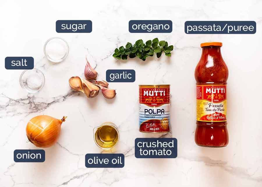 Ingredients in Tomato Sauce for Eggplant Parmigiana