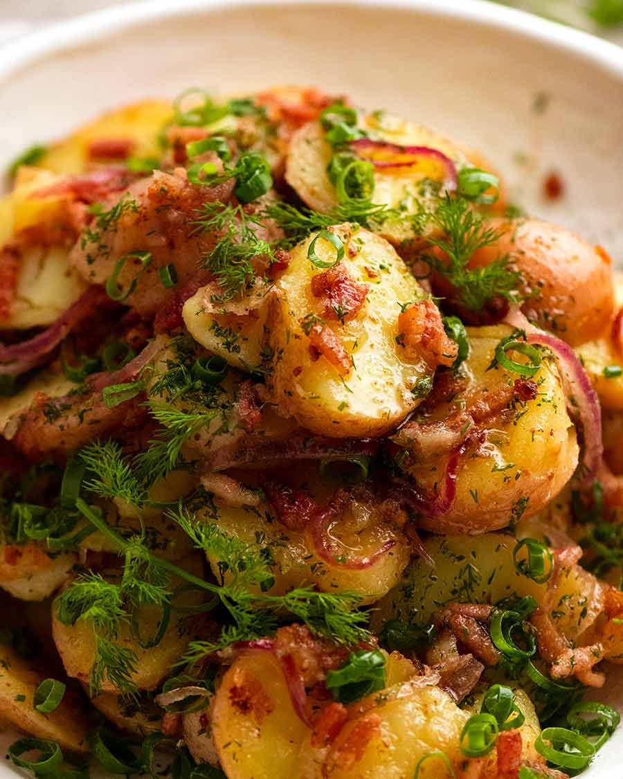 German Potato Salad in a salad ready to be served