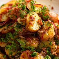 Close up of German Potato Salad in a bowl ready to be served