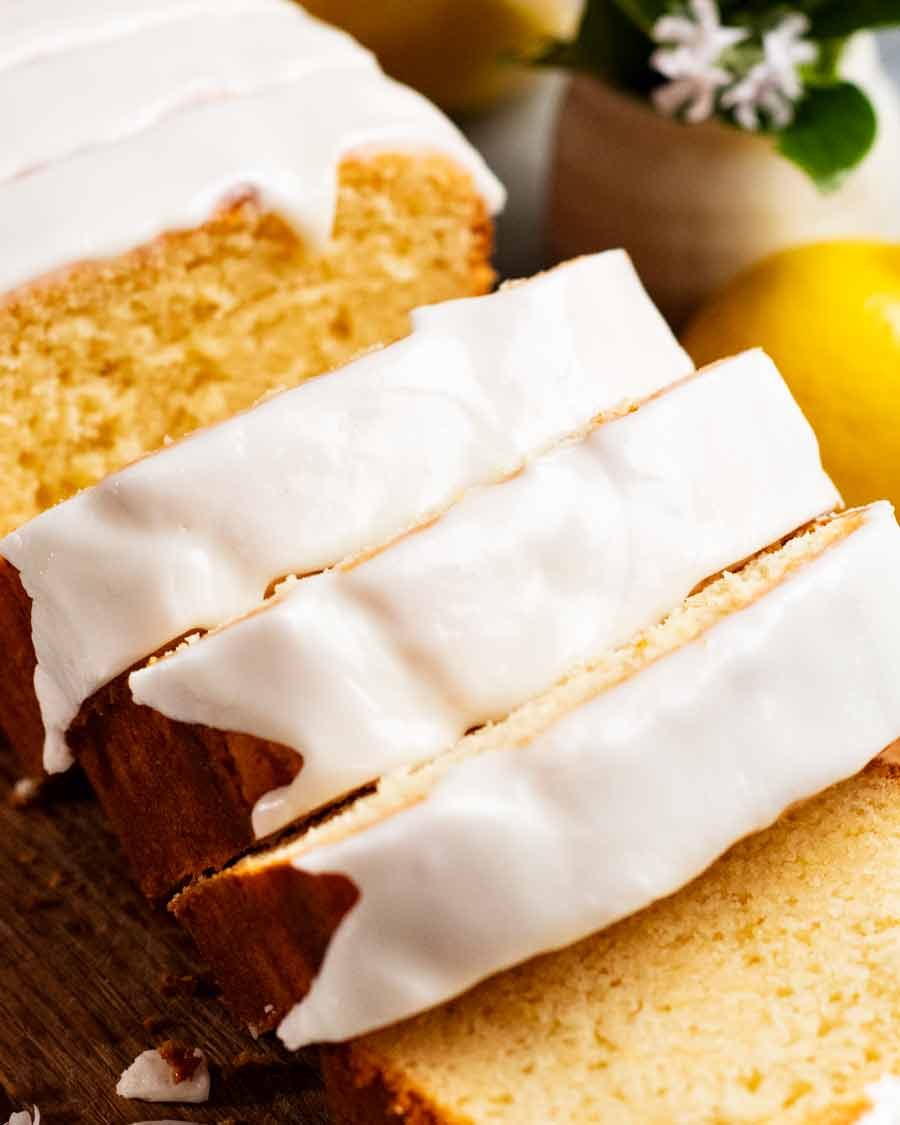 Slices of Glazed lemon loaf