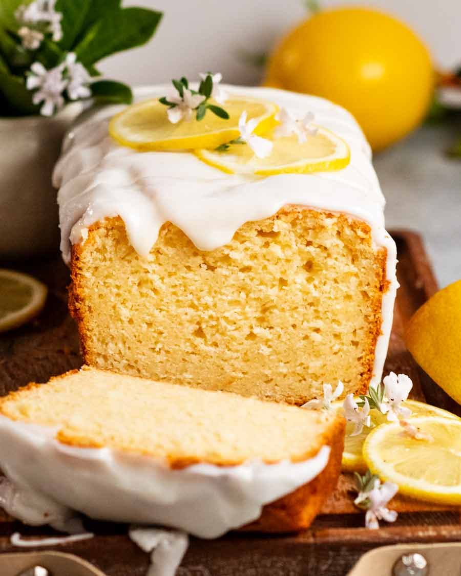 Glazed lemon loaf ready to be served